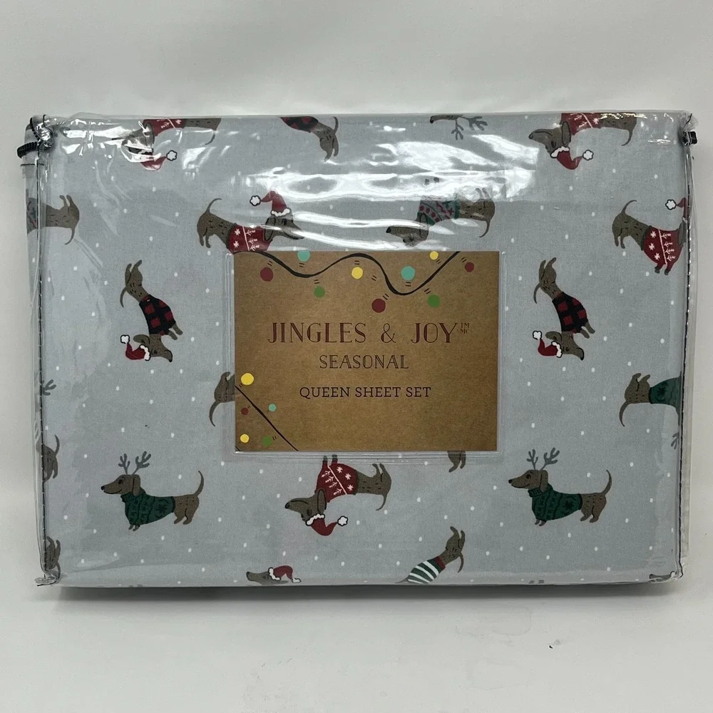 Jingles & Joy Queen Sheet Set Christmas Dachshund Sweater Microfiber Sweater NEW